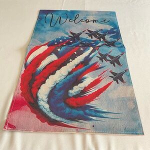 Patriotic Welcome Garden Flag with Jet Design